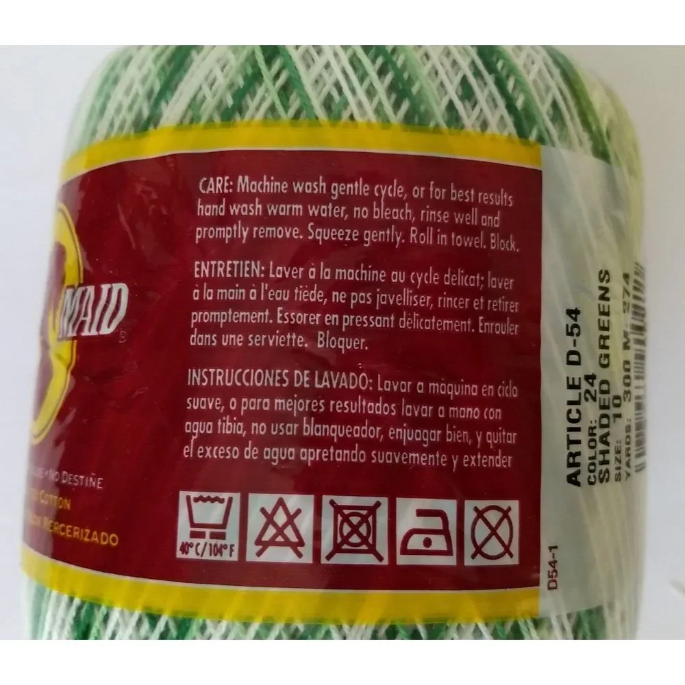 2 South Maid 100% Mercerized Crochet Cotton Colorfast Shaded Green & Soft Yellow